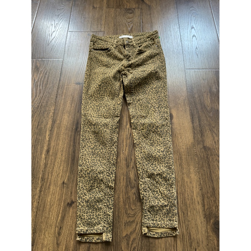 Zara Z1975 Denim Leopard Print Skinny Jeans Tan Brown Animal Print Size 2